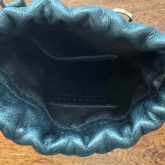 BANDOLIER Drawstring Pouch  & Strap - Top Grain Leather Black/Gold with Strap - Picture 7 of 9